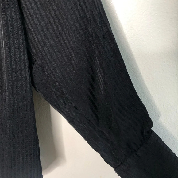 Rebecca Taylor Black Long Sleeve Shadow Stripe Blouse Size Small - Picture 7 of 9